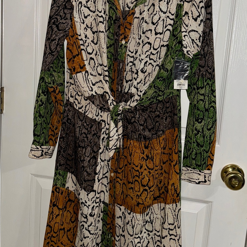 Nine West Multicolor Snake Print Long Sleeve Dress